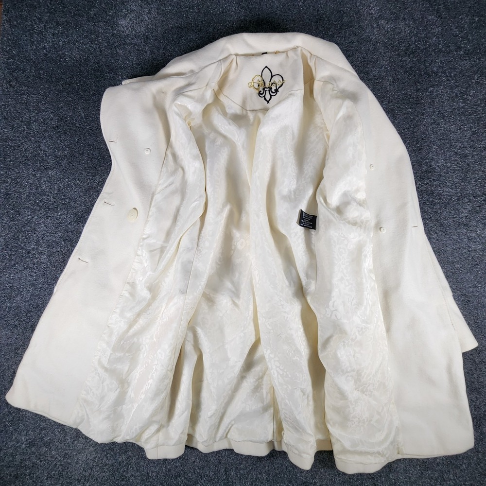 GUESS Wool Cream Gold Buttons Pea Coat Women's Small With Waist Belt Formal - Picture 5 of 12